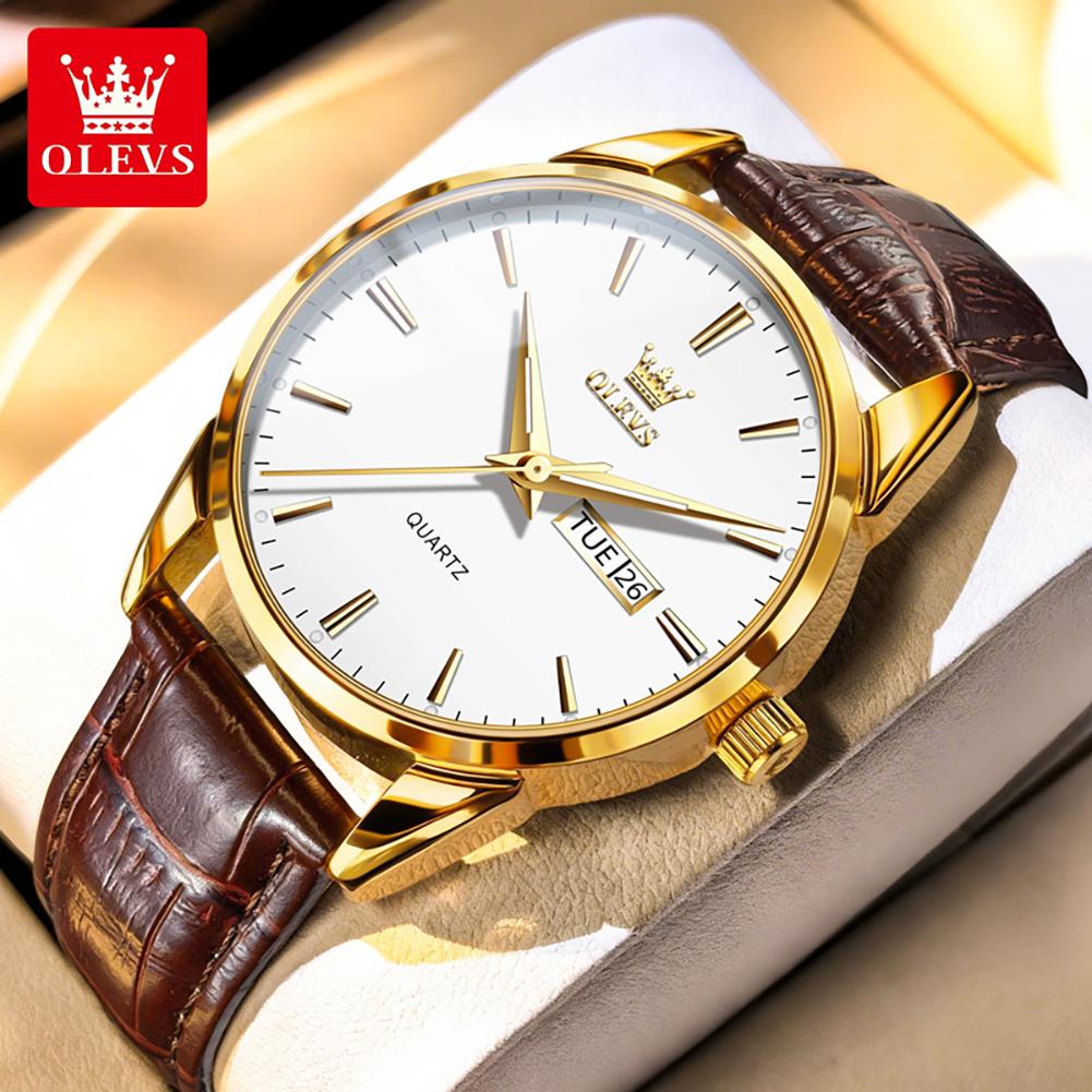 OLEVS 6898 Minimalist Quartz Watch for Men Original Leather Strap Waterproof Calendar Men's Wristwatch Fashion Casual Man Watch