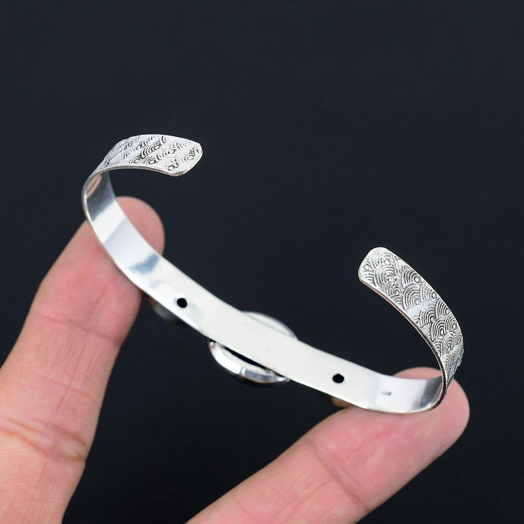 Anniversary Gift For Her Natural Lapis Lazuli Bangle Adjustable 925 Silver