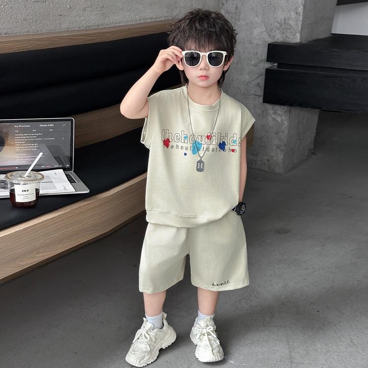 Boys' Cartoon Print Sleeveless Summer Set - Trendy Two-Piece Shorts Outfit