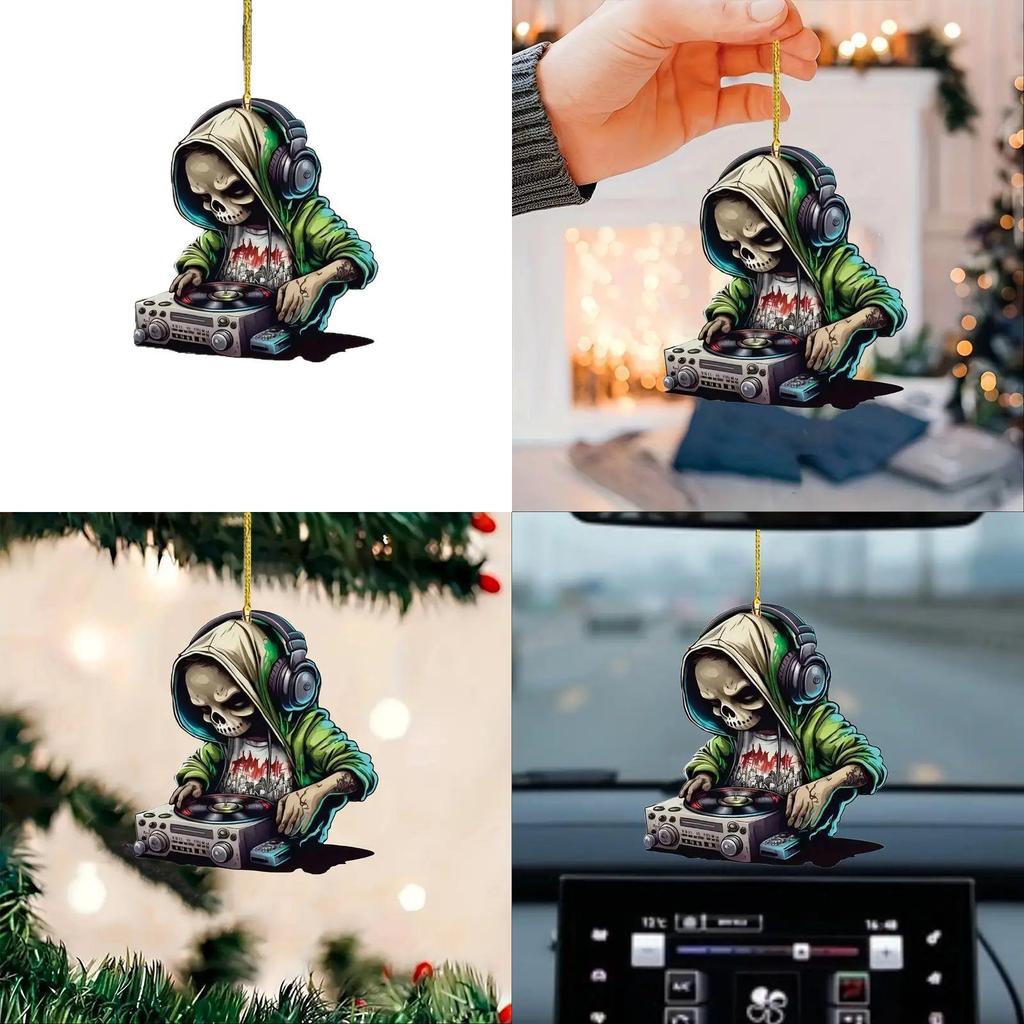 Disc Halloween Skeleton Pattern Acrylic Pendant For Vehicles Decor Interior