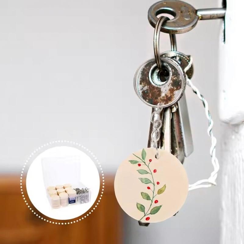 Blank Wooden Keychain Craft Supplies with Split Rings and Chains, Plain Pieces for Writing, Painting, and Handmade Gifts