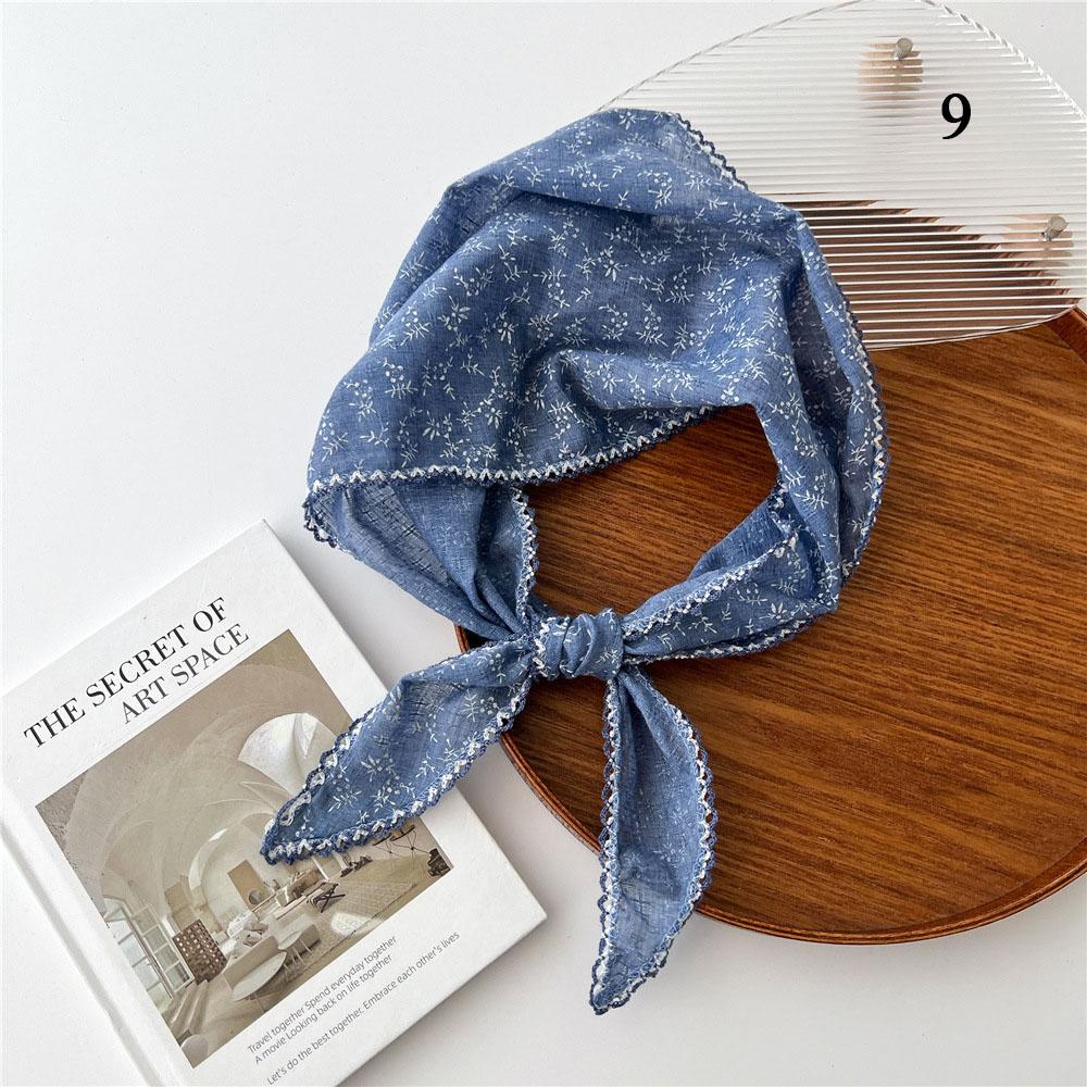 Scarf Women Cotton Linen Neck Head Scarves Headscarf Small Shawl Small Flower Thin Neckerchief Triangle Scarf Hair Scarf INS