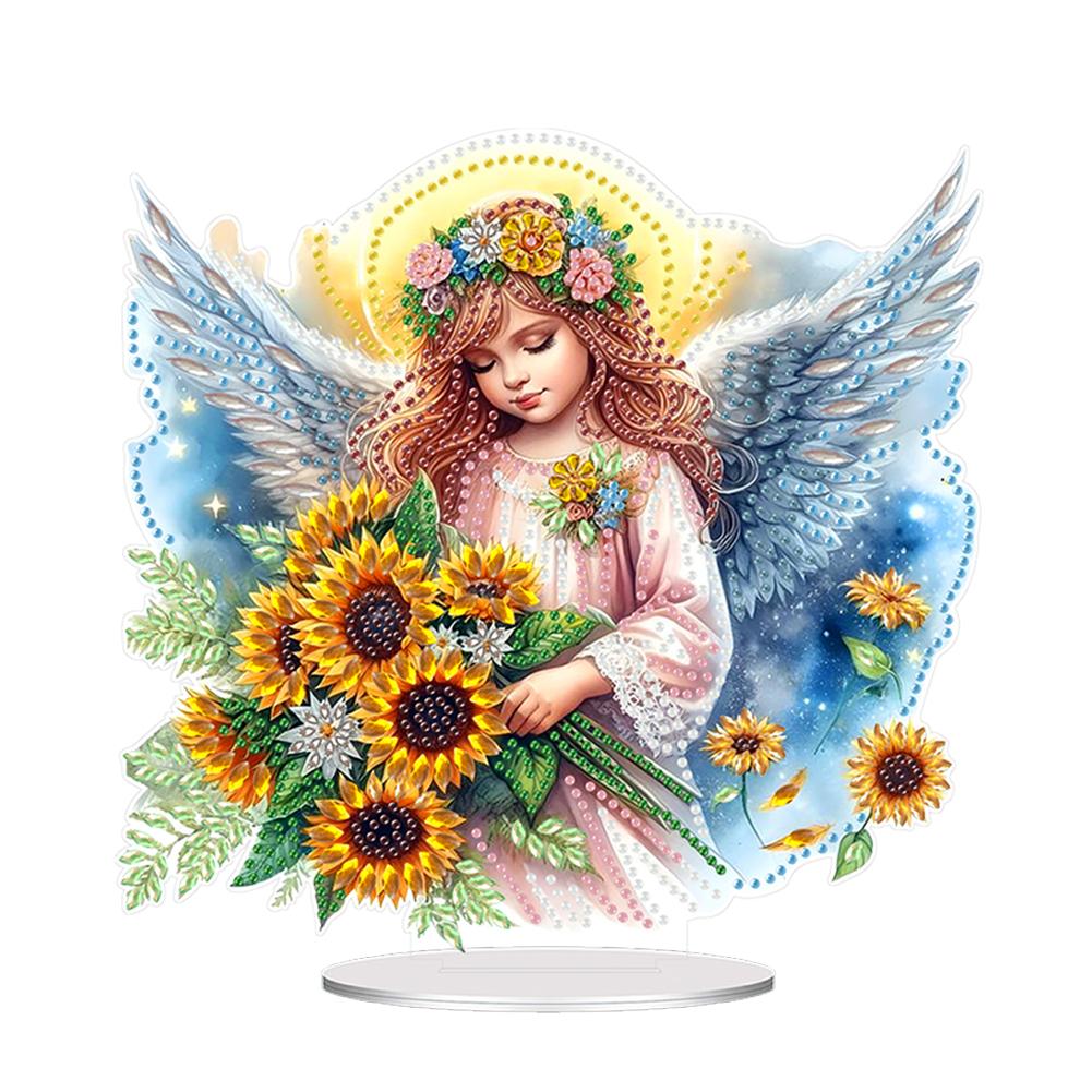 

Acrylic Special Shape Angel Sunflower Rhinestones Desktop Ornaments 5D DIY Diamond Art Tabletop Decorations for Adults Beginner