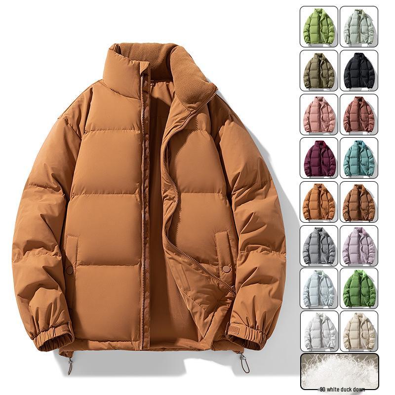 Men's Winter Stand Collar Down Jacket - 90% Down, Thickened, Warm, Trendy Design for Couples