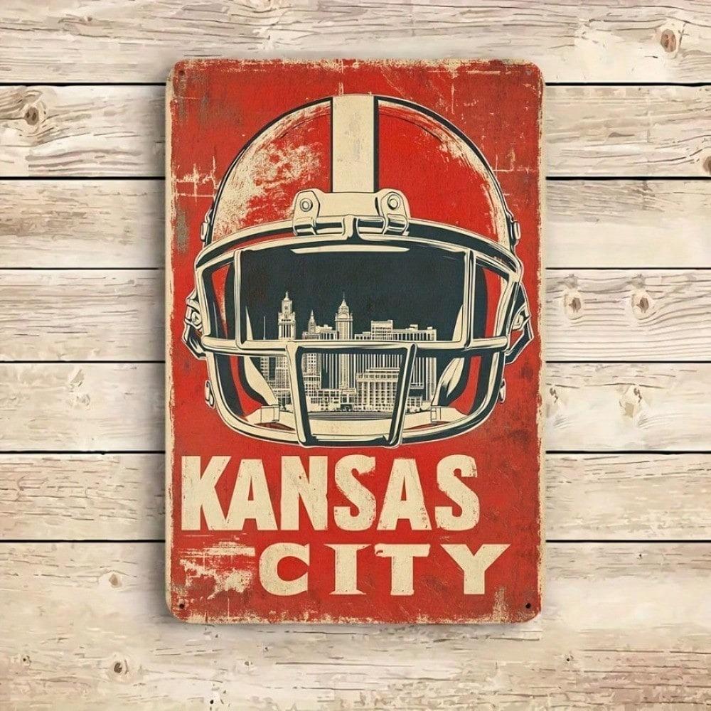 Vintage Kansas City Chiefs Football Helmet Metal Wall Art Sign 12x8 Inch Retro Home Decor Weatherproof Outdoor
