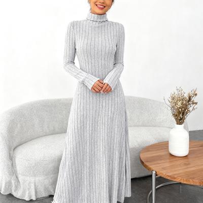 Sweater Dress for Sleeve High Neck Ribbed Women Casual Long Knit A-Line Dress Fall Winter