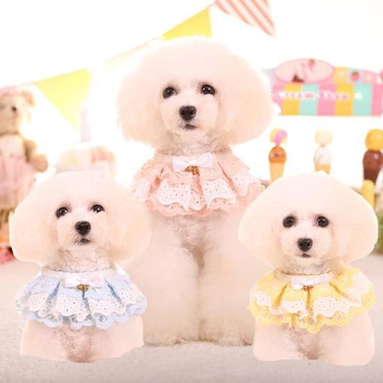 Pet Dog Cats Puppy Three-layer Lace Bowknot Bell Collar Bib Necklace Neck Strap