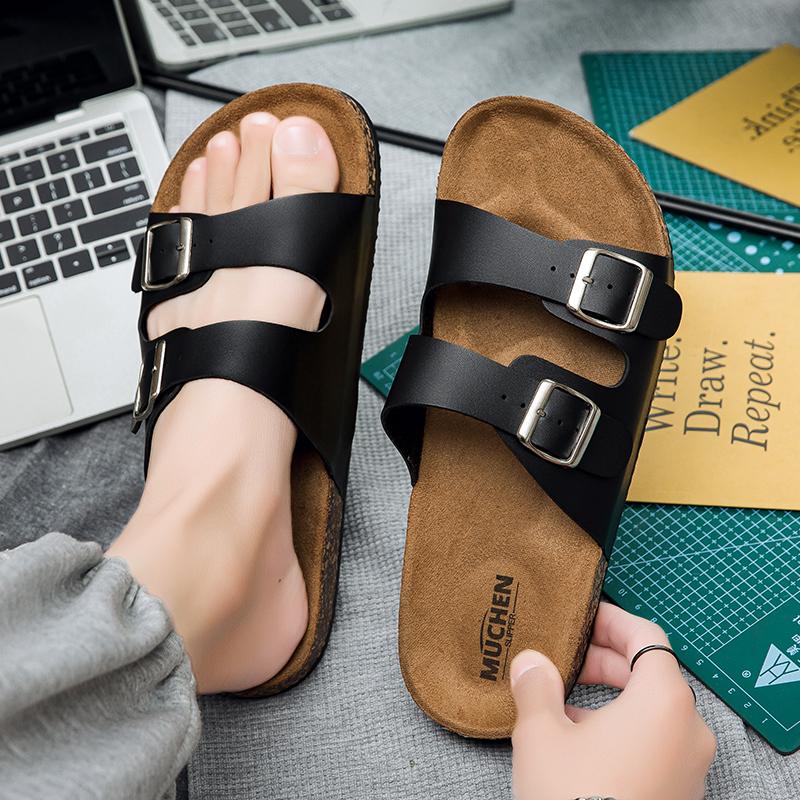 New Leather Cork Flip-flops Male Couple Vintage Summer Wear Muller Slippers Fashion Casual Beach Sandals New 2025 Zapatos Hombre