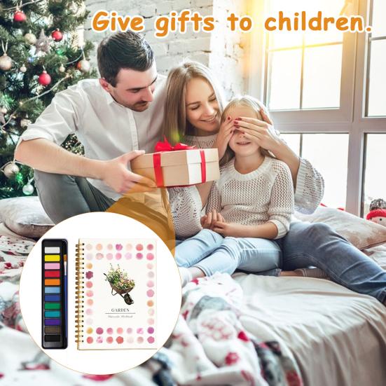 Watercolor Workbook with 12 Colors Pigment Step-by-Step Animal Flower Painting Guide Paper Coloring Book for Learning Techniques Stress Relief