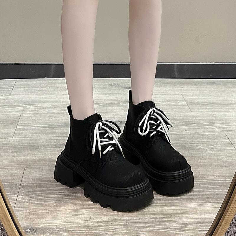 

Модные мужские ботинки Мартин женские осенне-зимние новые ретро маленький толстый каблук толстая подошва жареные уличные короткие ботинки женская обувь 40 чёрный