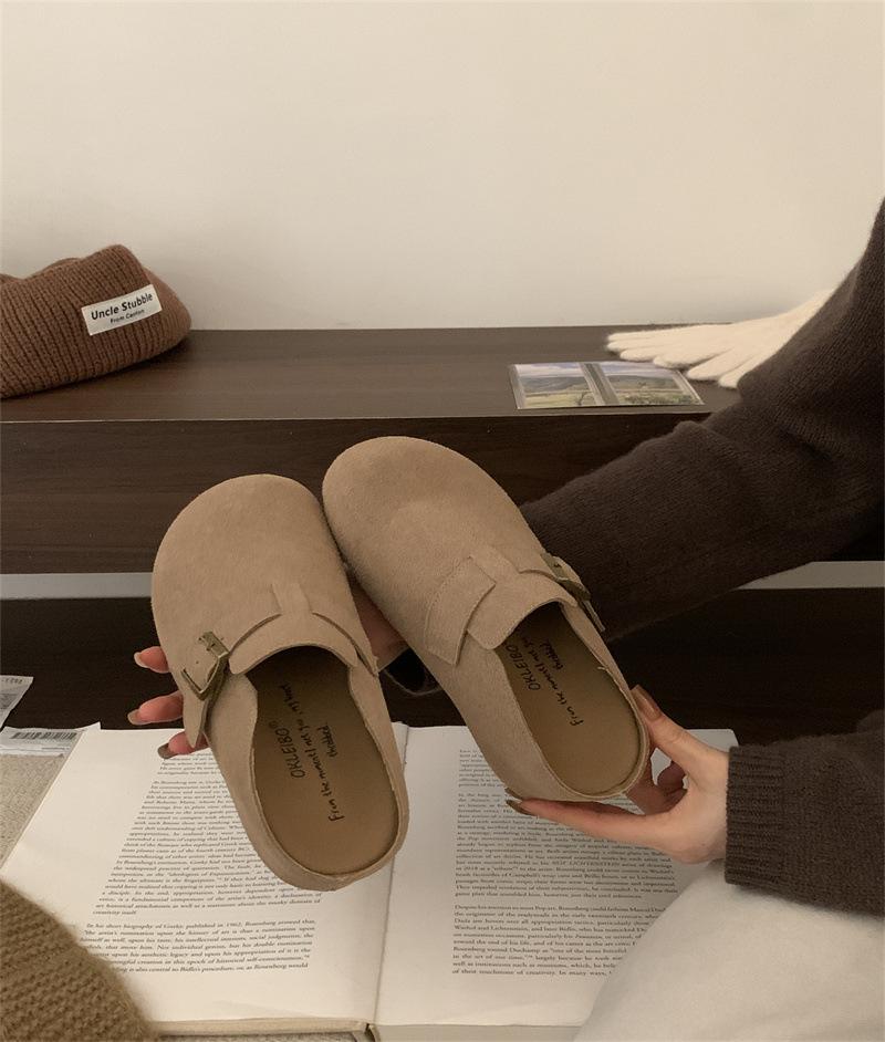 

2025 Korean version of the new retro platform women s shoes with an inner height of 7cm bag head and half slippers women s single shoes 39 пісочний