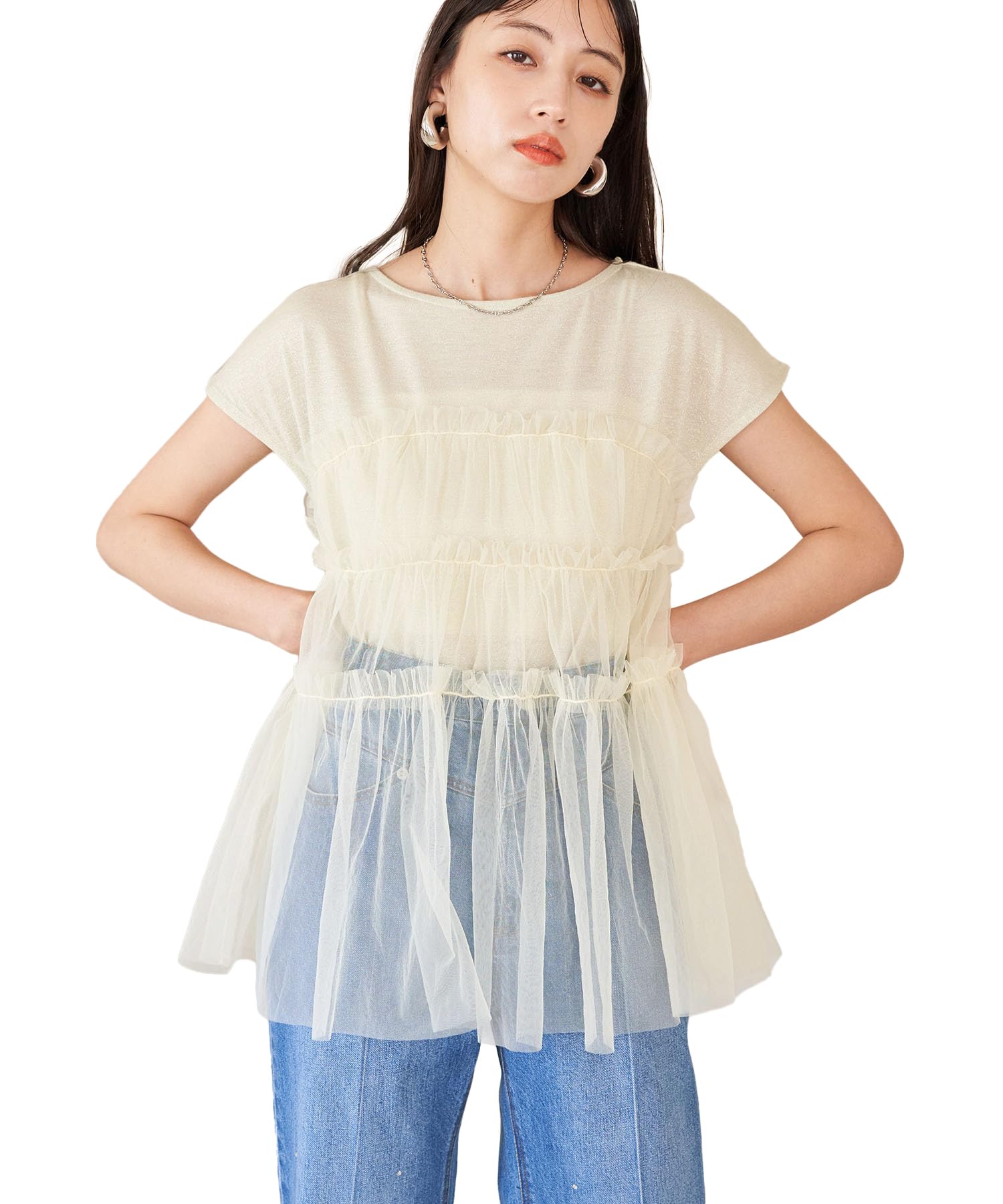 

Топ из тюля комбинированный с ламе желтый размер F женский пуловер, BVM14200, (80),