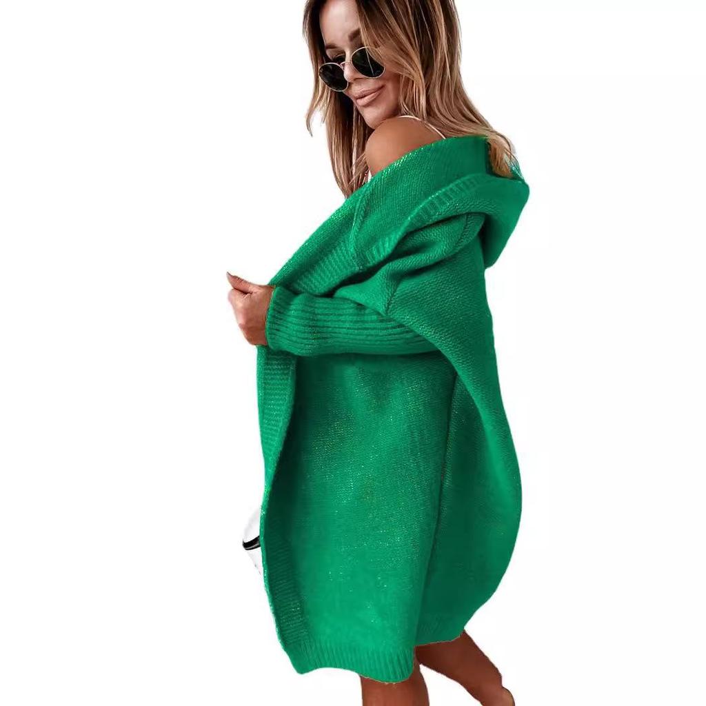 2025 Purple Batwing Knit Hoodie - Women's Loose-Fit Temperament Commuter Sweater Coat