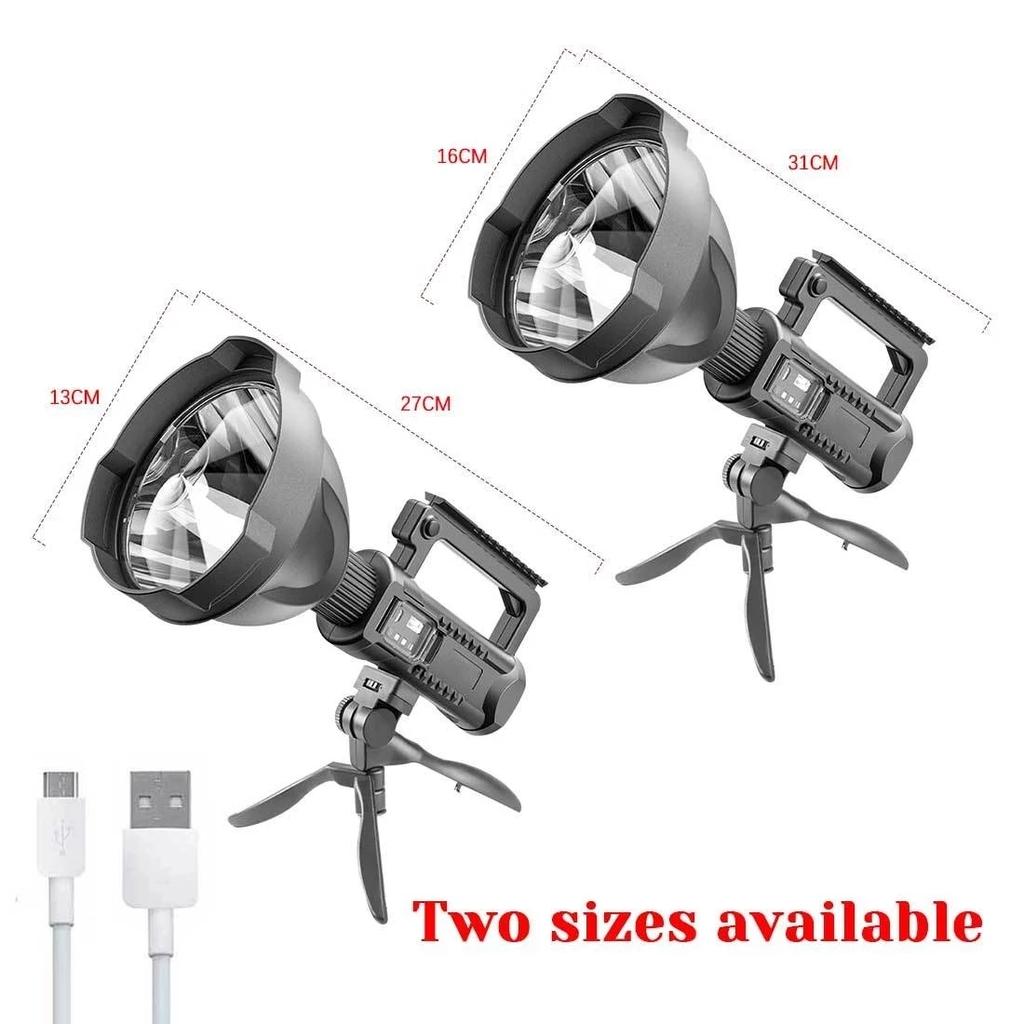 Super Bright Searchlight Rechargeable Flashlight Outdoor Handheld LED Spotlight Floodlight Torch Lamp Work Light With USB Tripod