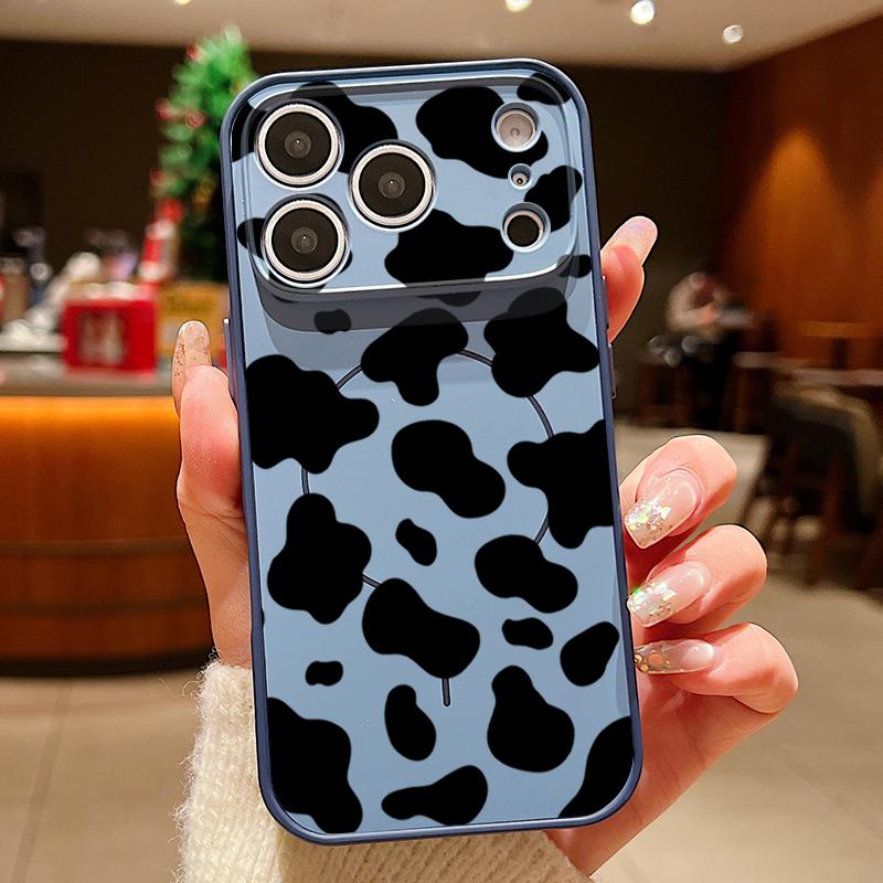 Cow Print Magnetic Phone Case For iPhone 17 Pro 16 15 14 13 Pro Max For Magsafe Wireless Charge Lens Protect Hard Back Cover
