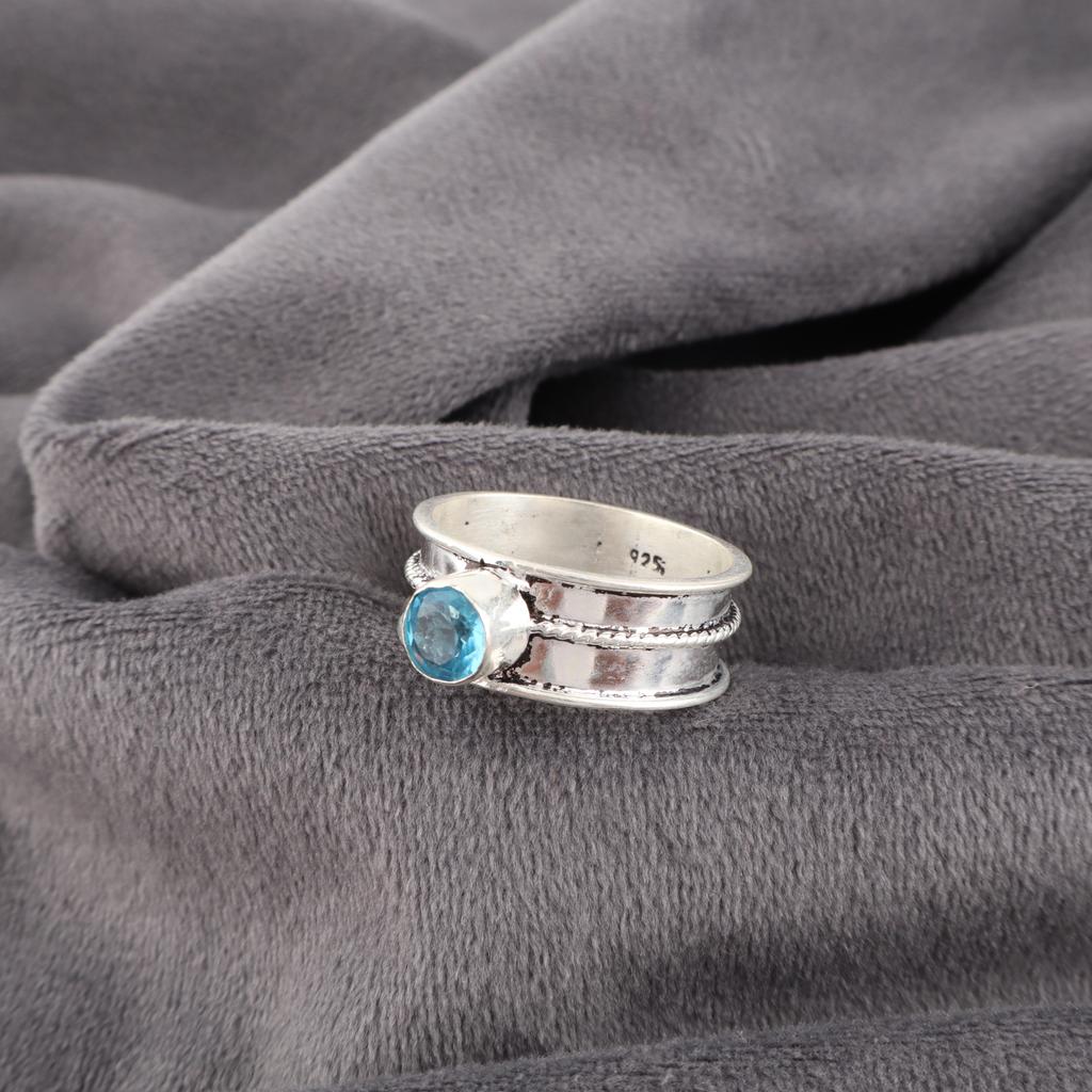 Swiss Blue Topaz Gemstone Ring, Handmade Dainty Jewelry, 925 Sterling Silver Ring, Spiritual Silver Ring Gift For Her