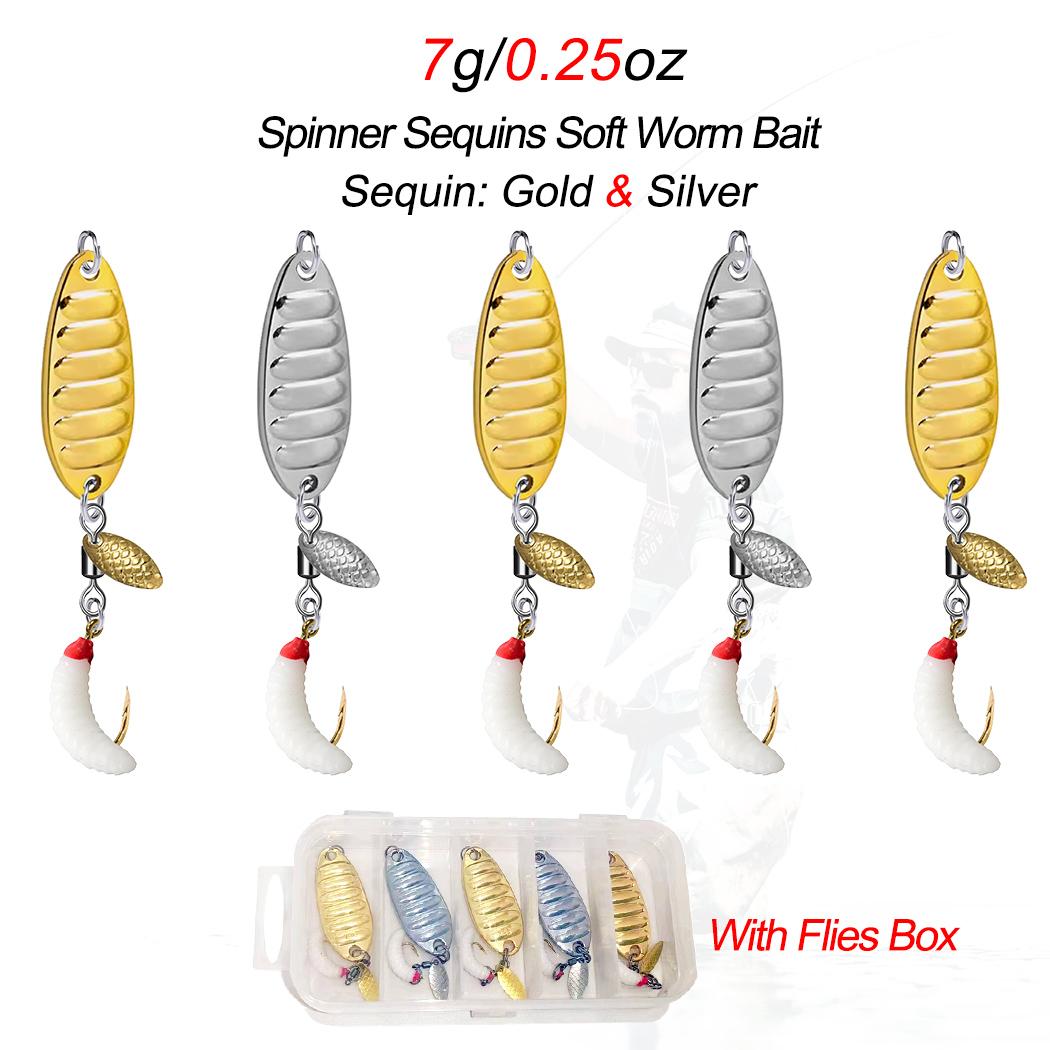 

5 шт./кор. спиннер с блестками, мягкая приманка для червей, искусственная приманка, блестки для рыбалки, форель, приманка для мух 5Pcs/Box-s-7g