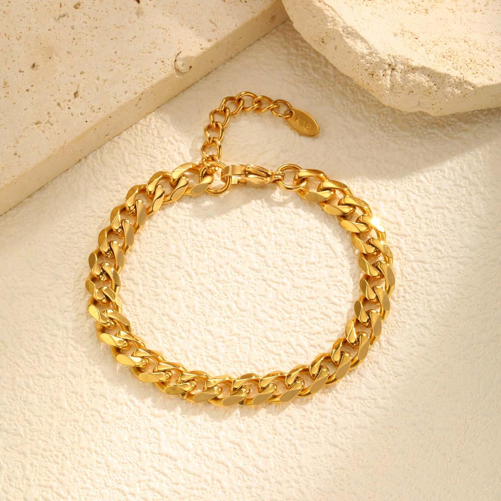 3/7/9MM Stainless Steel Chain Bracelet for Women,Gold Plated Four-sided Polishing Bracelets,Minimalist Jewelry Gifts