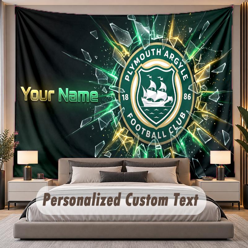 Custom Name Text Tapestry Plymouth Argyle FC Personalized Polyester Wall Tapestry For Bedroom And Room