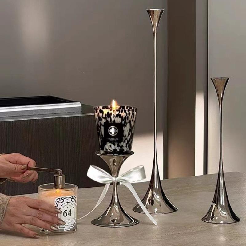 Modern Minimalist Silver Candle Holder, Geometric Table Centerpiece for Luxury Home Decor, Wedding & Dining Room Ornament