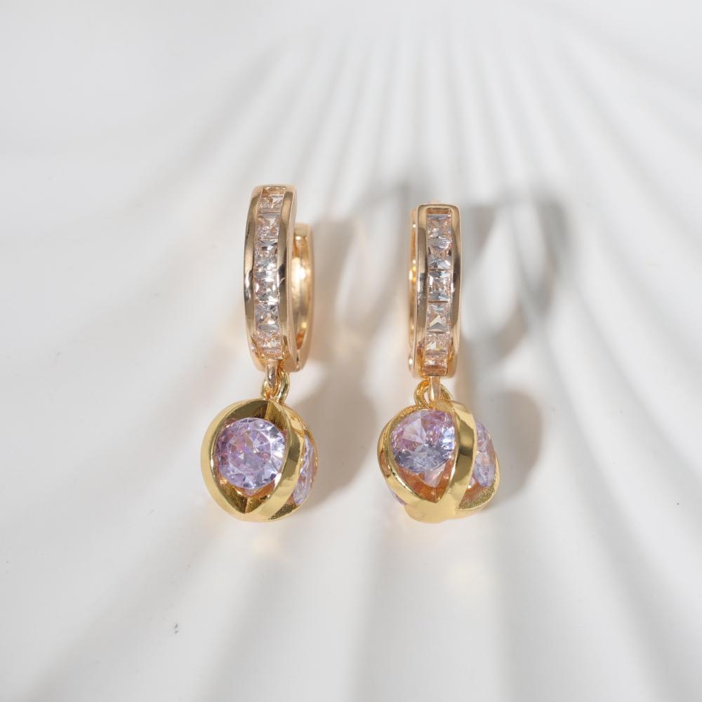 

1 Pair Fashion Round Dangle Earrings for Women Zirconia Earring Jewelry Wedding Party Accessories фіолетовий