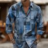 Men's Geometric Color Block Patchwork Shirt 3D Printed Shirt Button Up Shirt Casual Long Sleeve Shirt Street Blouse for Mens