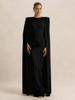 Elegant European Style Autumn/Winter Women's Evening Gown - Solid Color, Pleated, Round Neck, Waist-Cinched Skirt