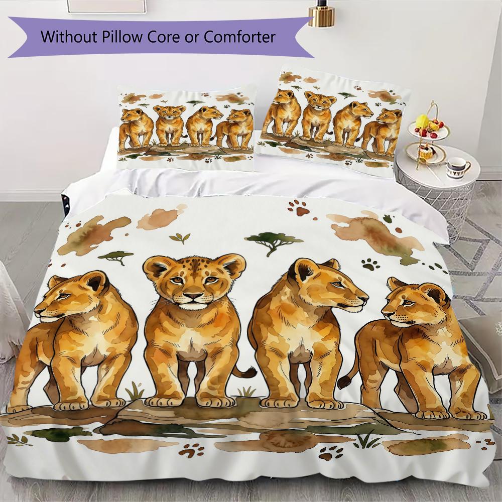 Four Cute Beasts Pattern Bedding Uilt Set Uilt Cover Pillowcase Home Decoration Birthday Gift (1 * Duvet Cover + 2 * Pillowcase Without Core)