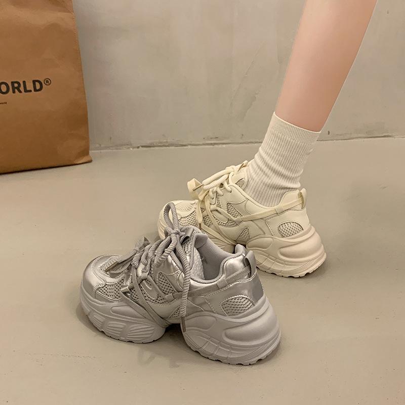 Popular Versatile Thick-soled Dad Shoes for Women and Small People Increase In Height 2025 New Summer Breathable Mesh Casual Sports Shoes
