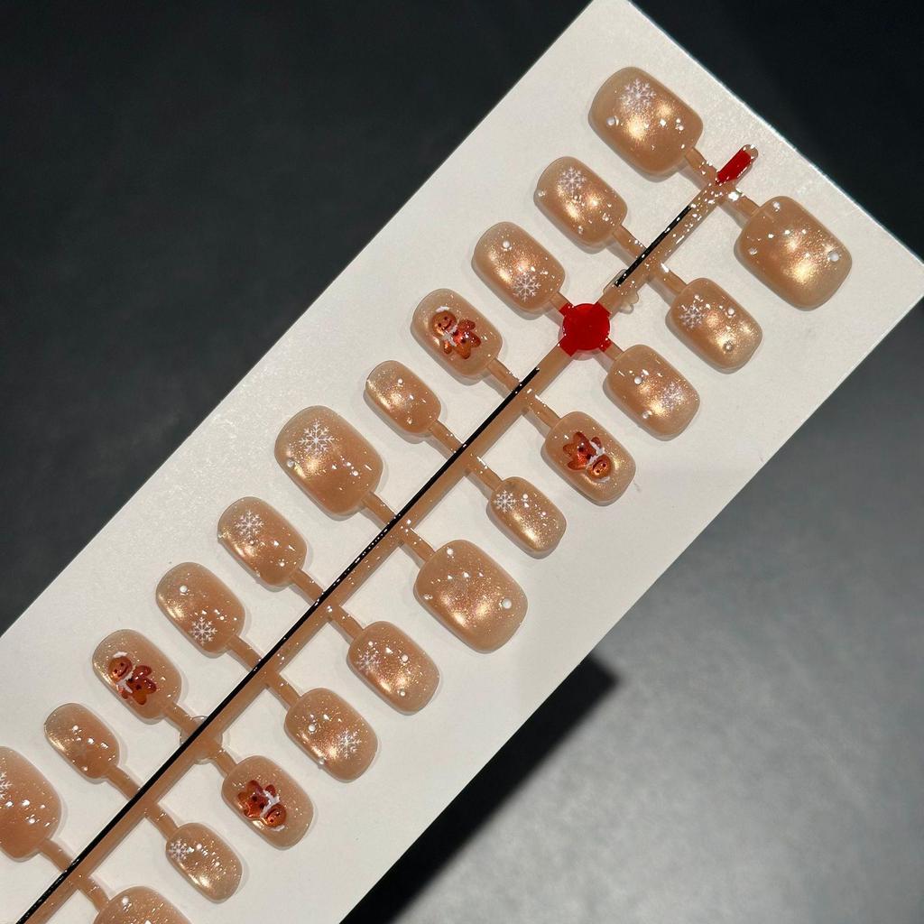 Wearable Resin Gingerbread & Snowflake Cat Eye Nail Art - Handmade, Brightening Polka Dot Design