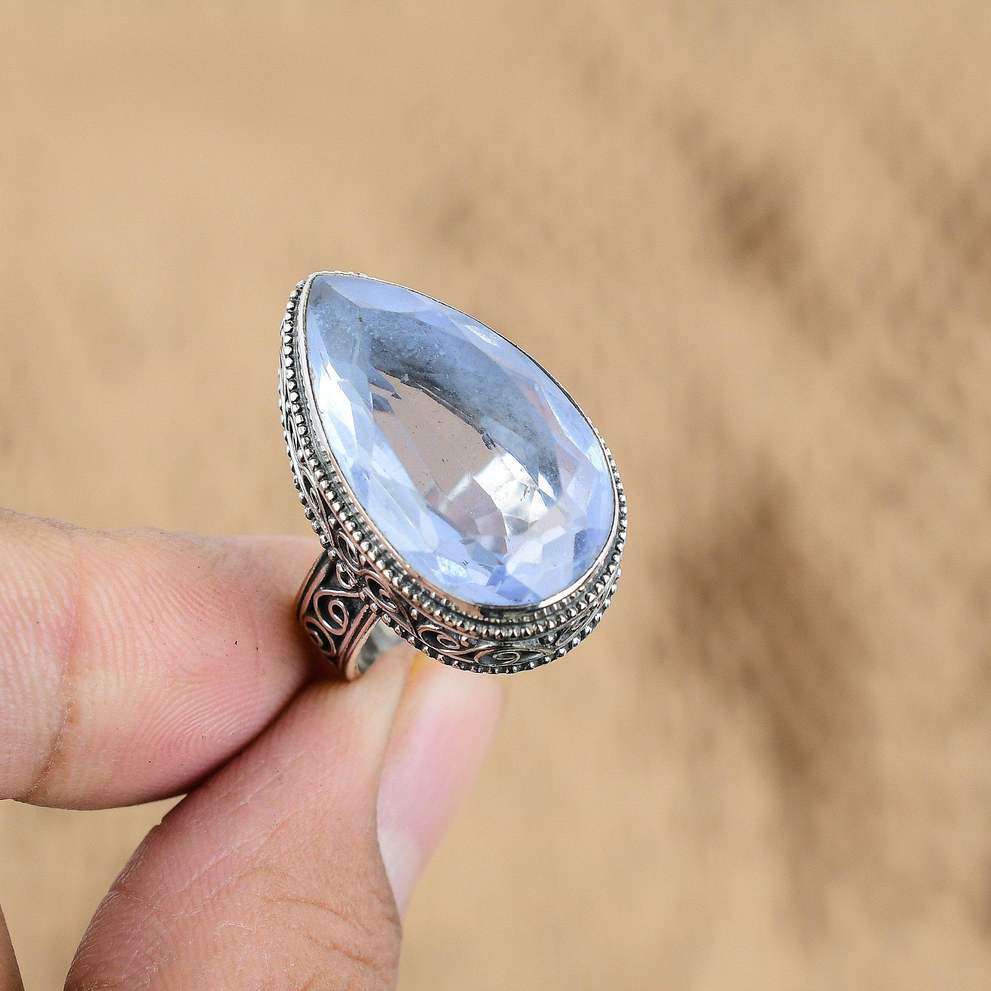 

Gift For Her 925 Silver Natural Tanzanite Quartz Promise Vintage Ring Size 8.5 No
