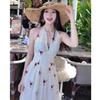 Seaside Travel, Vacation, Beach Dress, Fairy Temperament, Pure Desire To Open the Back, Neck Dress, Waist and Thin V-neck Dress