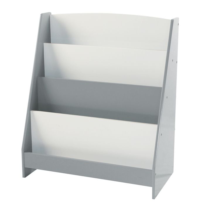 GINGER HOME – Bibliothèque enfant 4 étagères, design trapèze, MDF blanc/gris, 61 x 30 x 70 cm