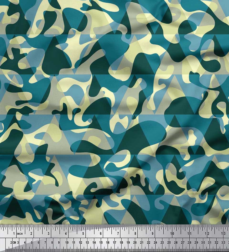 

Двоколірна швейна тканина з камуфляжним принтом Soimoi Japan Crepe Satin, метр 42 дюйма 42 Inch Wide - Poly Crepe синій