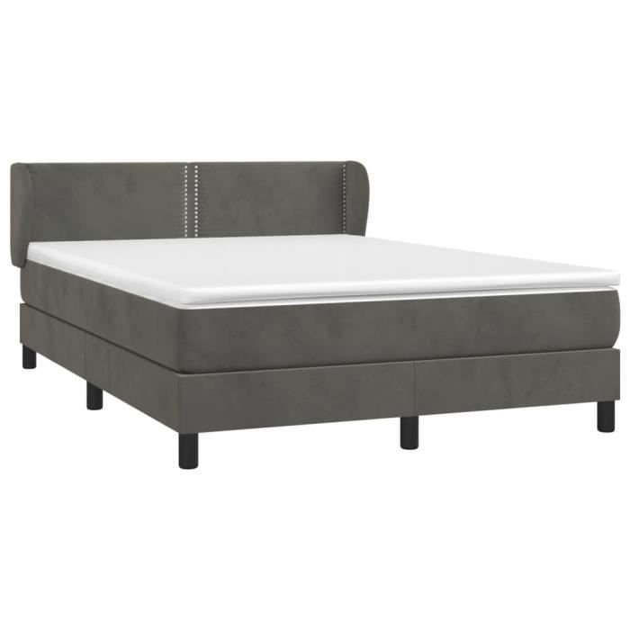 3127428 vidaXL Divan Bed and Mattress Dark Grey 140x190cm Velvet