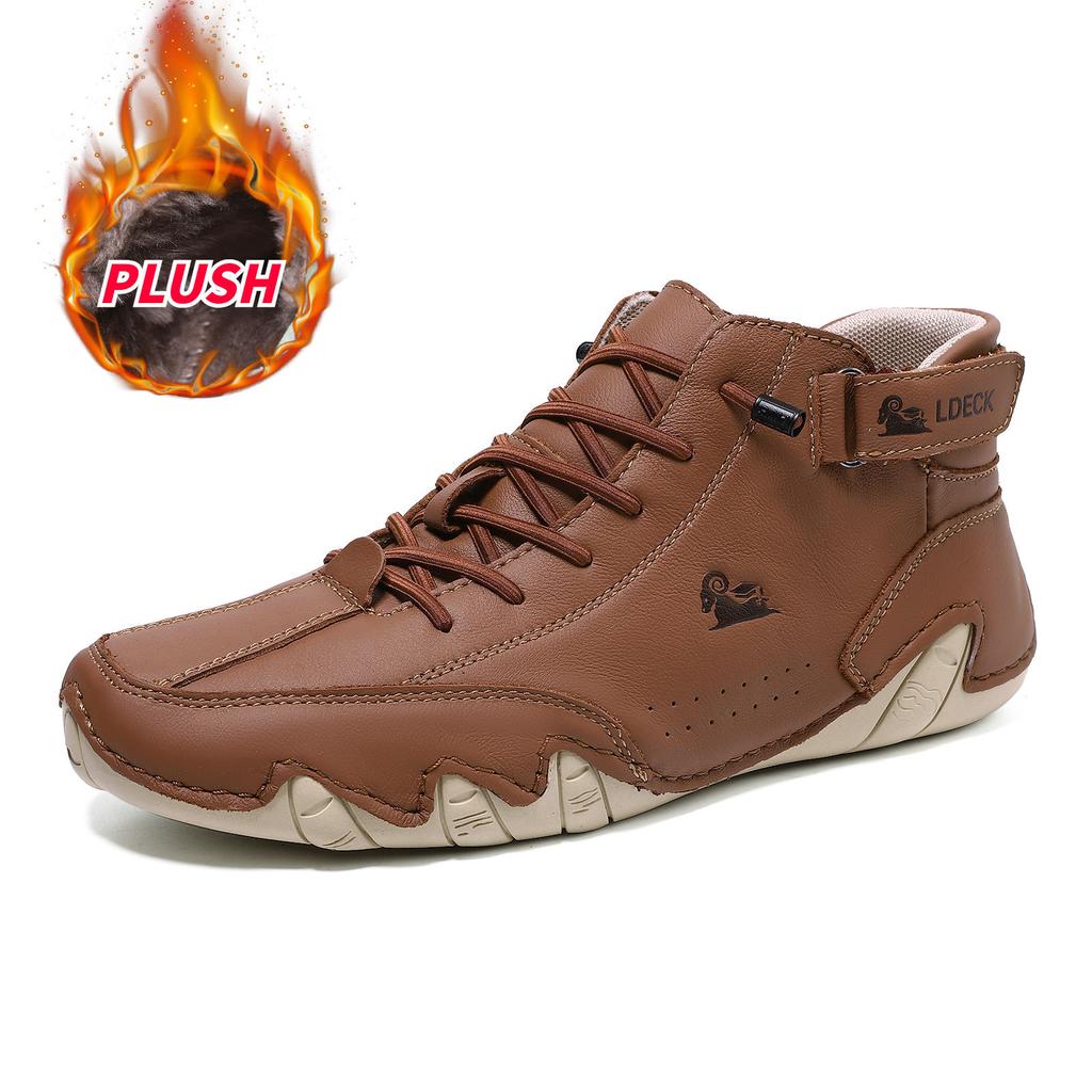 First layer cowhide high-top Martin boots cotton shoes octopus autumn and winter velvet men's shoes outdoor shoes