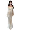 French One-word Shoulder Lace Long-sleeved Dress Women's Autumn Temperament High-end Sexy and Beautiful Dress Hip-wrapped Long Skirt