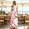 Geometric Series Soft Loose Maxi Dress Elegant Vacation & Daily Casual Wear for Spring Autumn Beach Travel