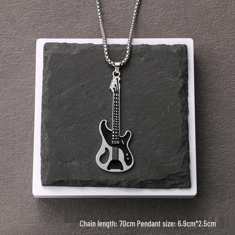 Korean Hip Hop Guitar Necklace: Men's Drip Oil Pendant with Rock Style Musical Charm