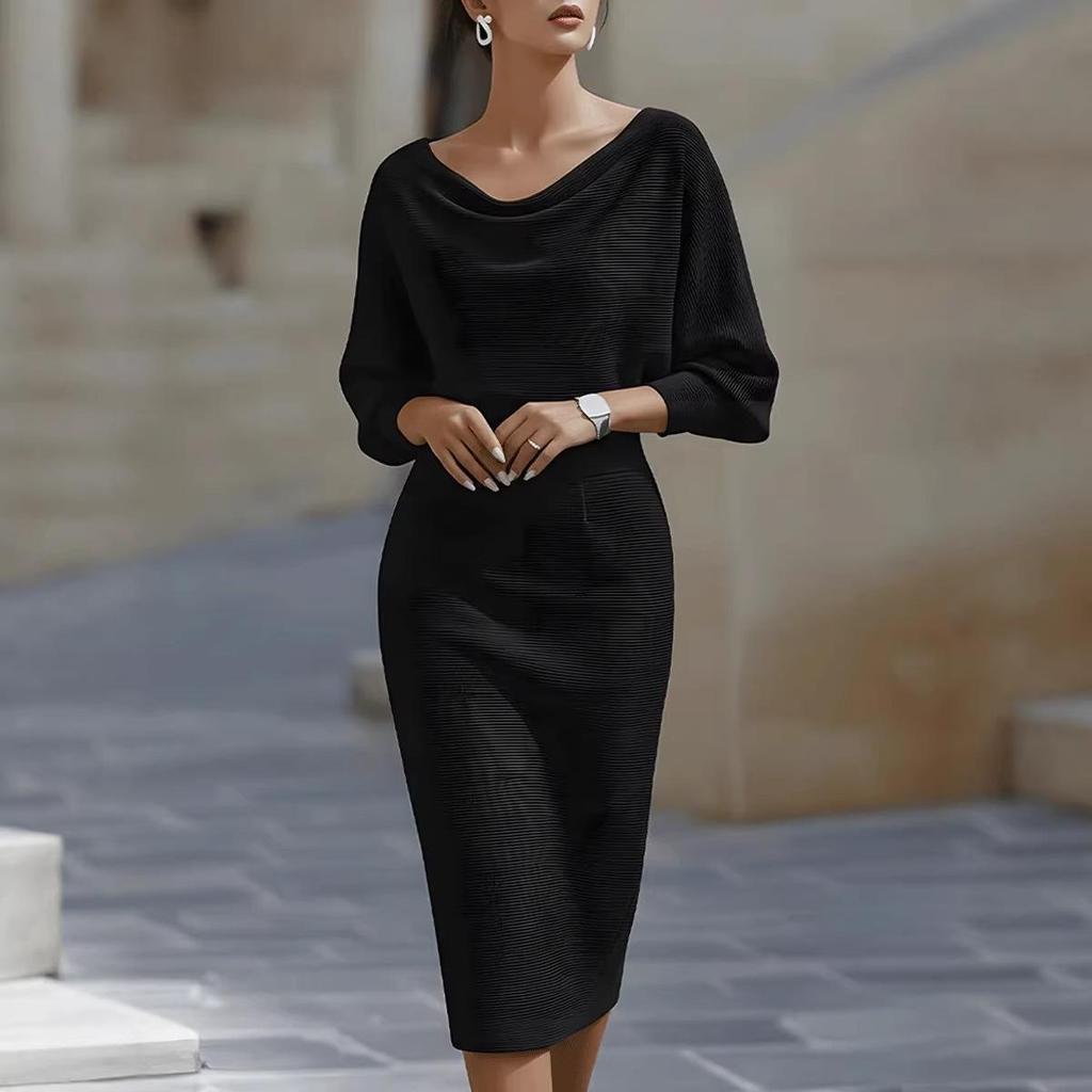 2026 Frühling Europäisches & Amerikanisches Damen Elegantes Schwingender Halsausschnitt Langarm Taillenbetontes Kleid