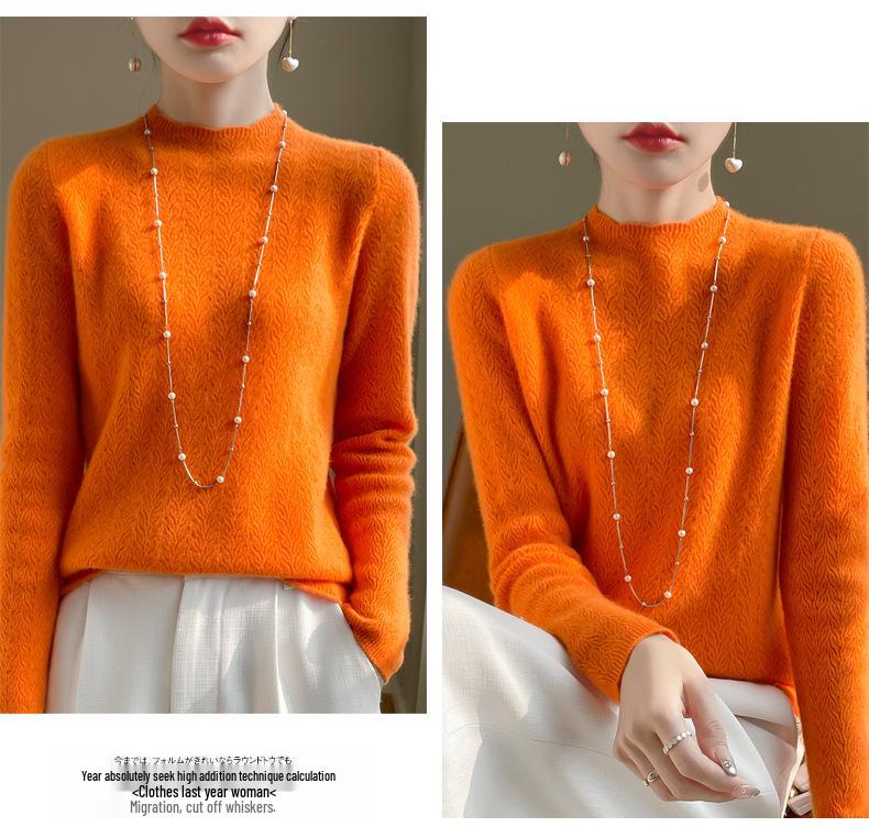 Women's 2024 Stylish Wool Sweater: Lace Half-High Collar Knit Top, Autumn/Winter Loose Fit Inner Wear.