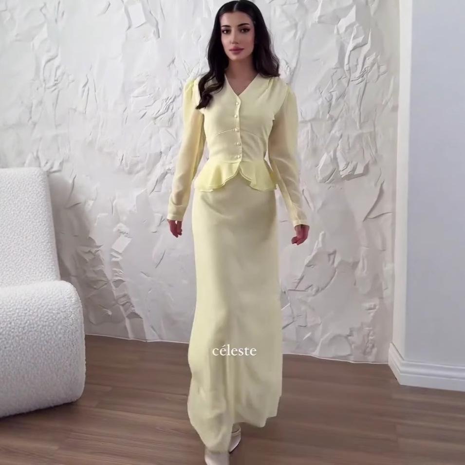 2025 Höst Chic Knäppning Flare-fåll Topp och Smal Görande Kjoldräkt