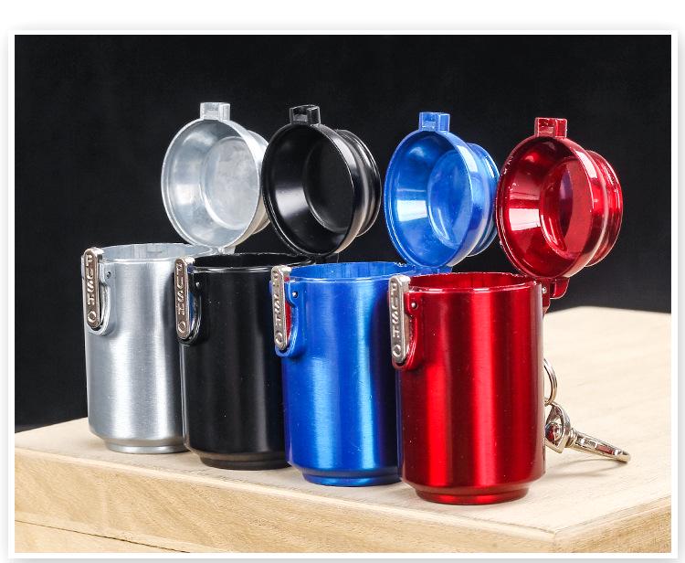 Stylish Metal Portable Ashtray & Cigarette Case with Pop-Top and Carabiner