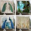 Peacocks Shower Curtains Chinese Birds Feather Bathroom Curtains 3D Retro Flower Waterproof Polyester Bath Screen With Hooks