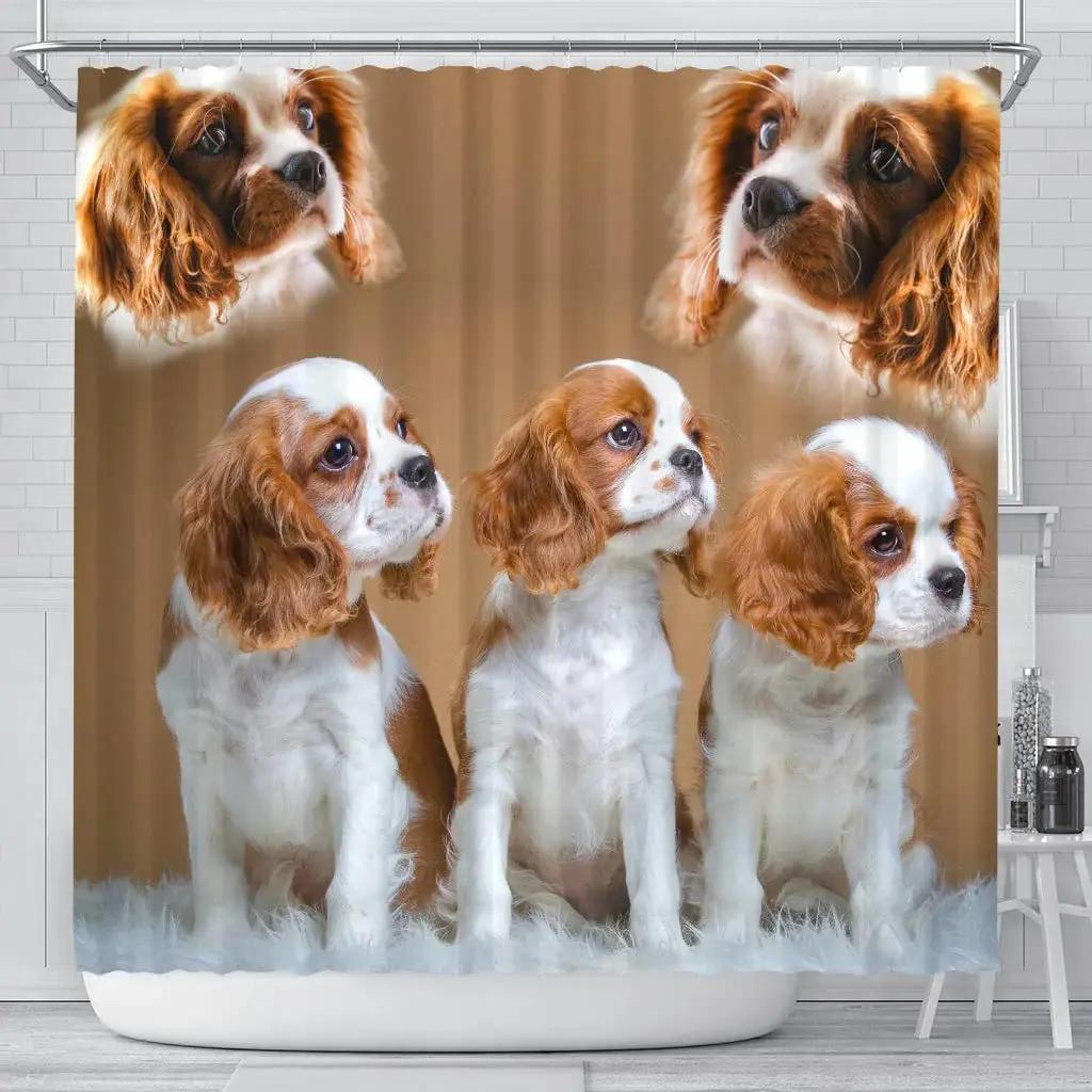 Cavalier King Charles Spaniel Hunde Duschvorhang Wasserdicht Polyester Stoff Badezimmer Duschvorhänge Badezimmer Dekoration Mit Haken