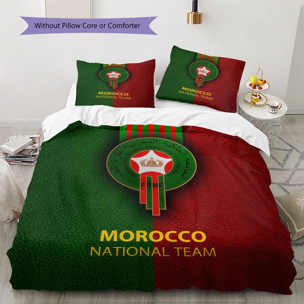 Logo squadra nazionale Marocco Modello Biancheria da letto Decorazione Casa Regalo di Compleanno (1 * copripiumino + 2 * federa, senza nucleo),merchandising per fan.