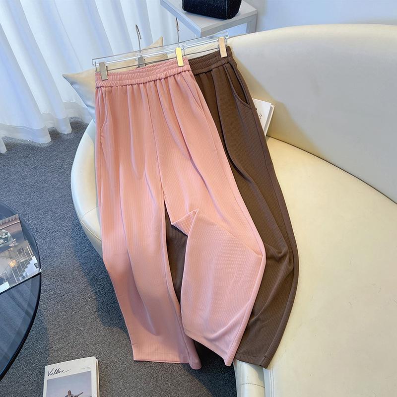 

Plus Size Elastic Waist Wide Leg Cotton Pants - High Stretch, Straight-Leg, Casual & Versatile 4XL (140-160 Jin) кавовий