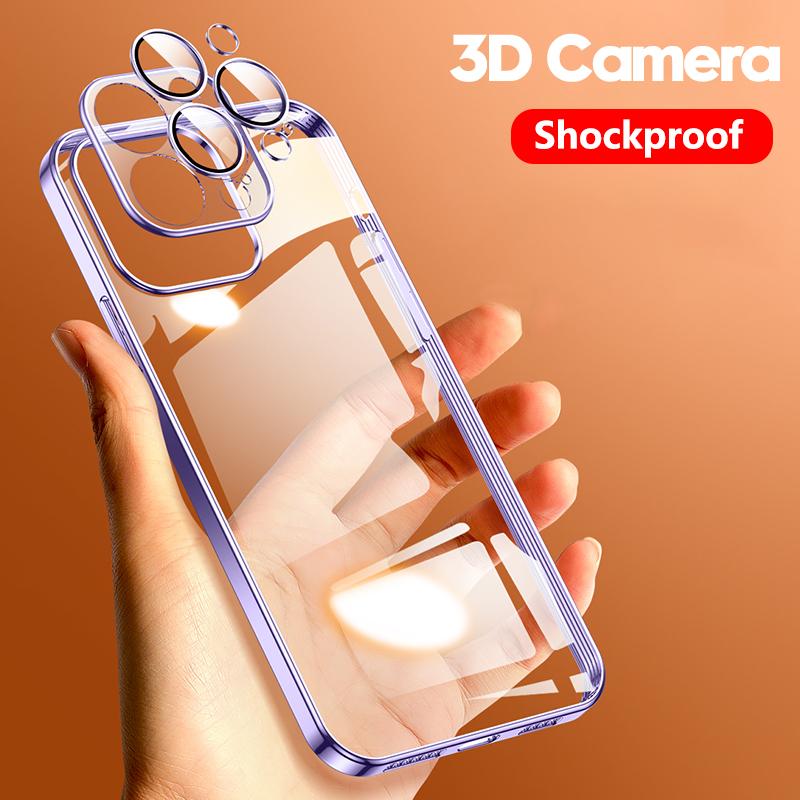 Official Plating Ultra Thin Clear Case For Iphone 14 13 12 11 Pro Max Mini Xs X Xr 7 8 Plus Camera Protector Hd Glass Flim Cover