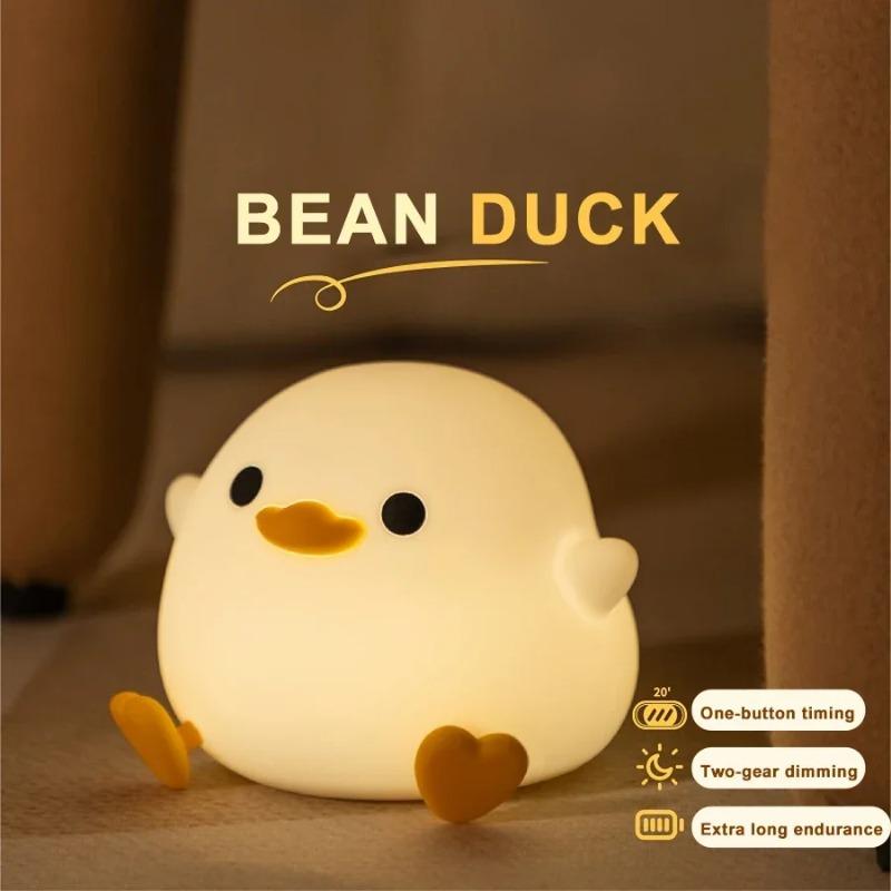 LED Night Light Cute Duck Cartoon Animals Silicone Lamp for Children Kid Touch Sensor Timing USB Rechargeable for Birthday Gifts.