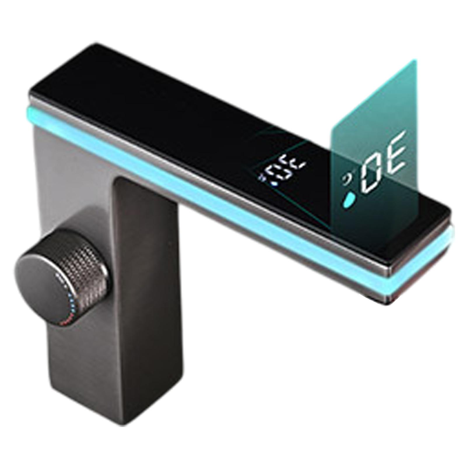 

Интеллектуальный светодиодный смеситель для ванной с цифровым дисплеем температуры, горячей и холодной воды, простая установка для раковины серый